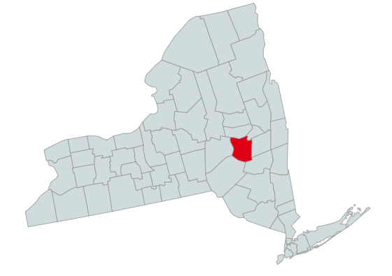 Map of New York Counties Highlighting Schoharie