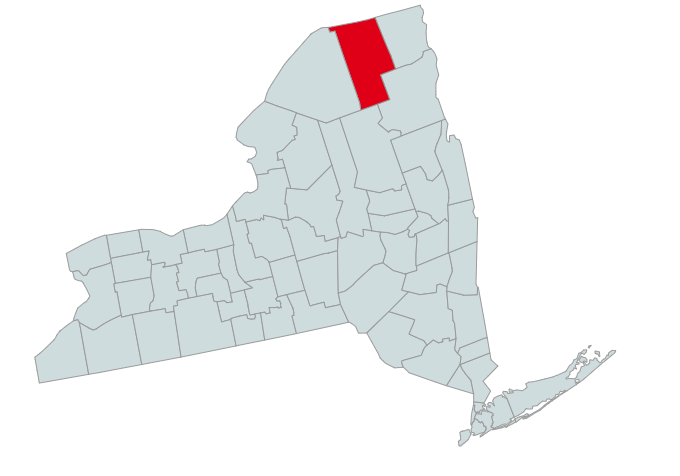 Map of New York Counties Highlighting Franklin