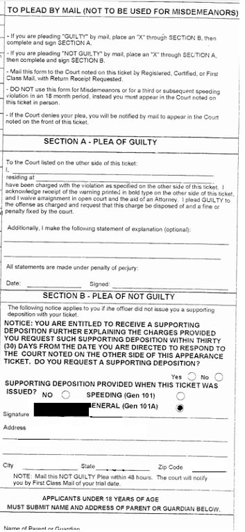 Back of NY Speeding Ticket