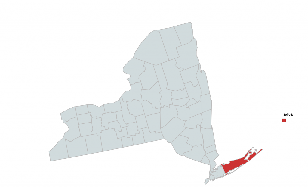 Map of New York Counties Highlighting Suffolk