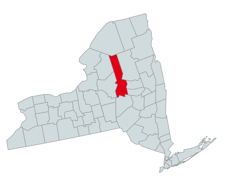 Map of New York Counties Highlighting Herkimer