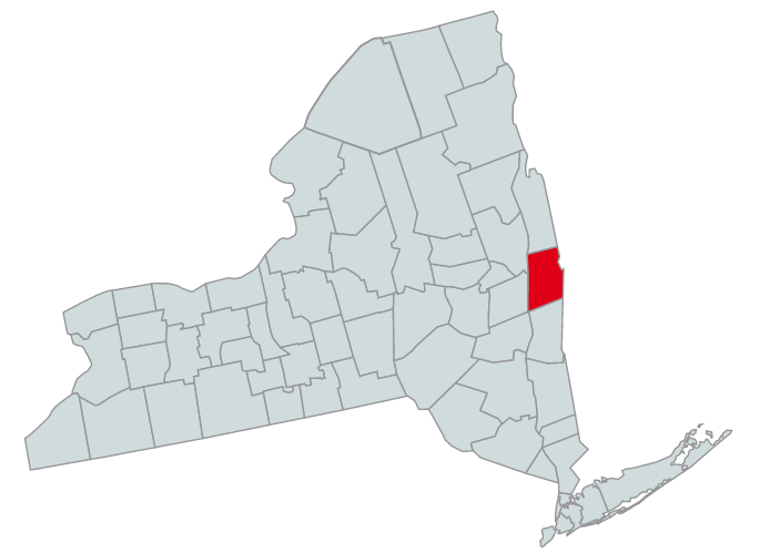 Map of New York Counties Highlighting Rensselaer