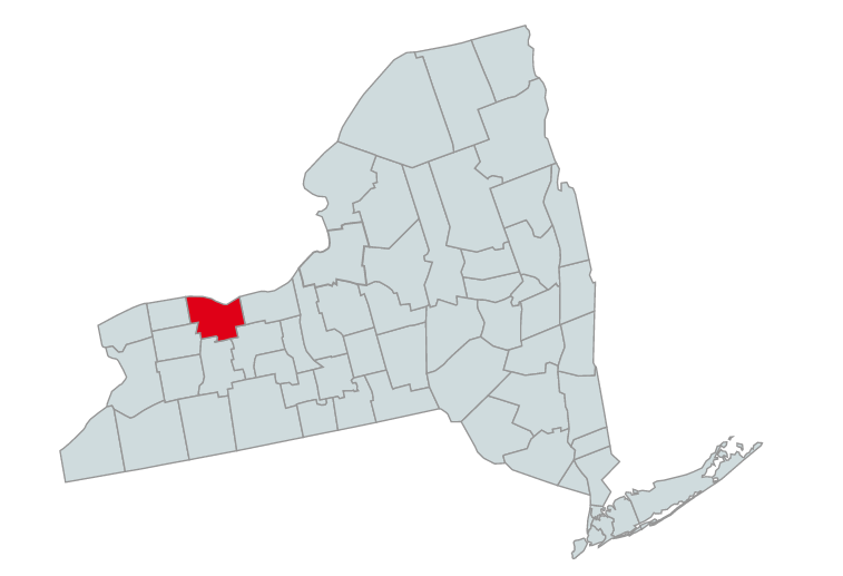 Map of New York Counties Highlighting Monroe