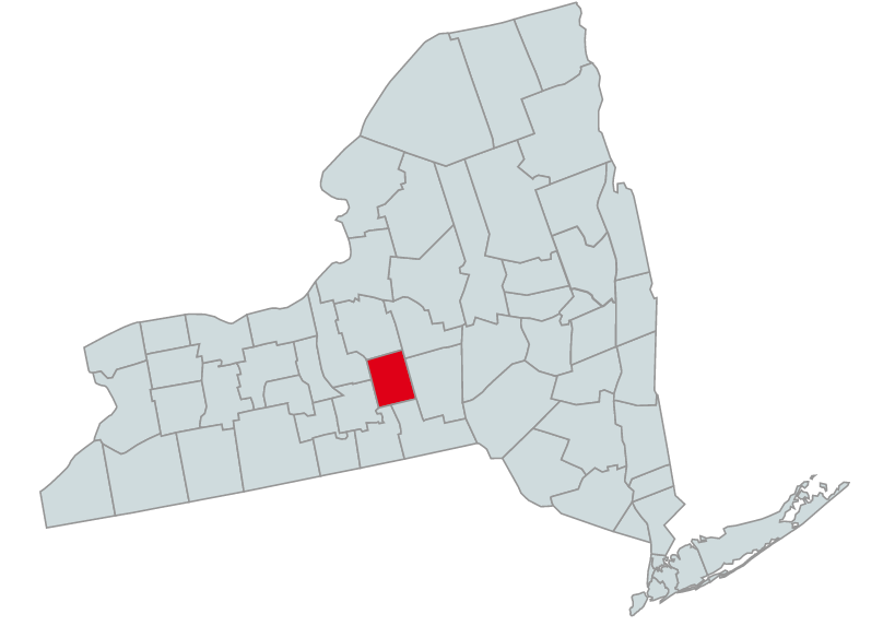 Map of New York Counties Highlighting Cortland