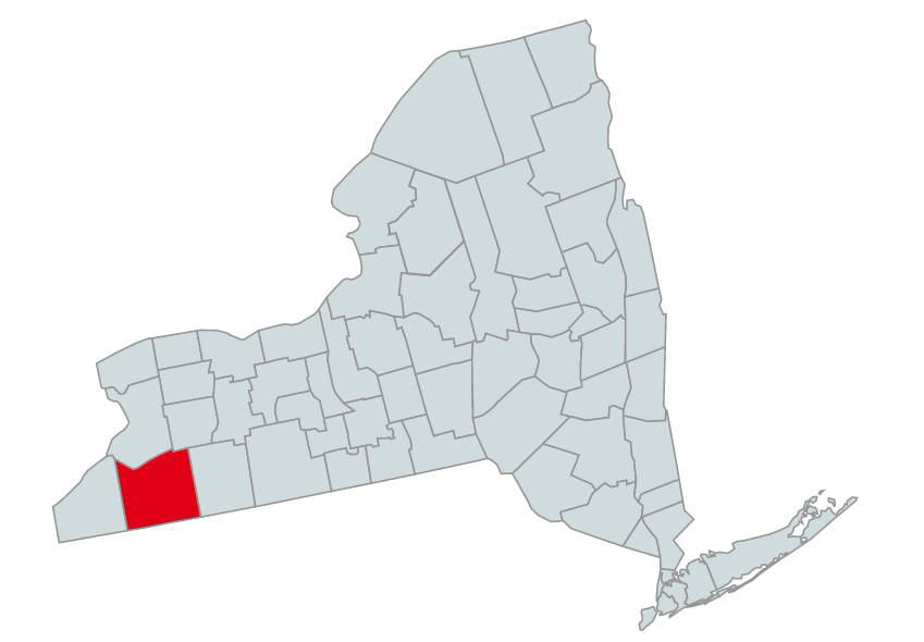 Map of New York Counties Highlighting Cattaraugus