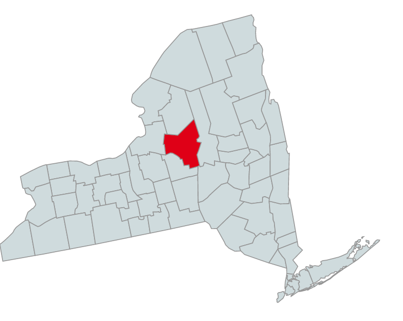 Map of New York Counties Highlighting Oneida