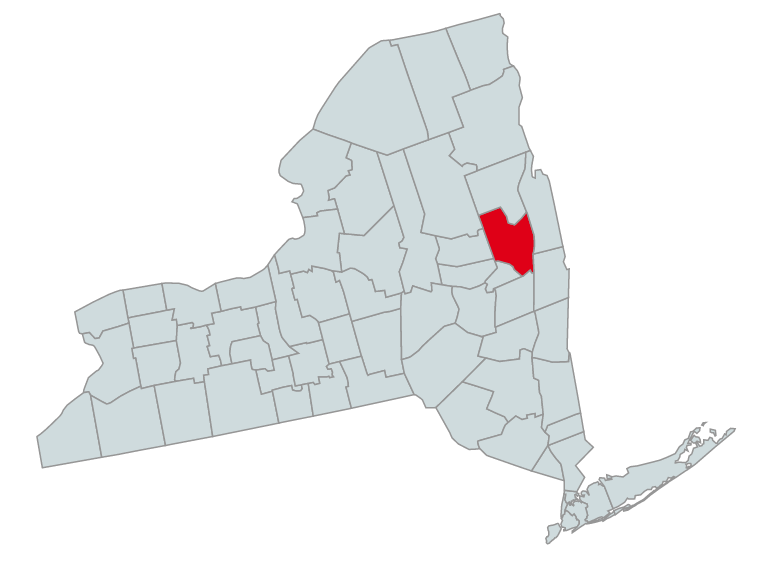 Map of New York Counties Highlighting Saratoga