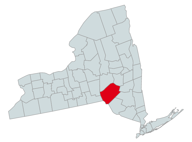 Map of New York Counties Highlighting Delaware