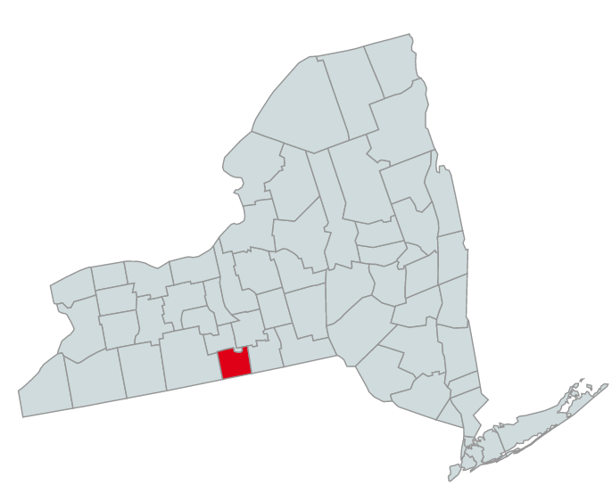 Map of New York Counties Highlighting Chemung