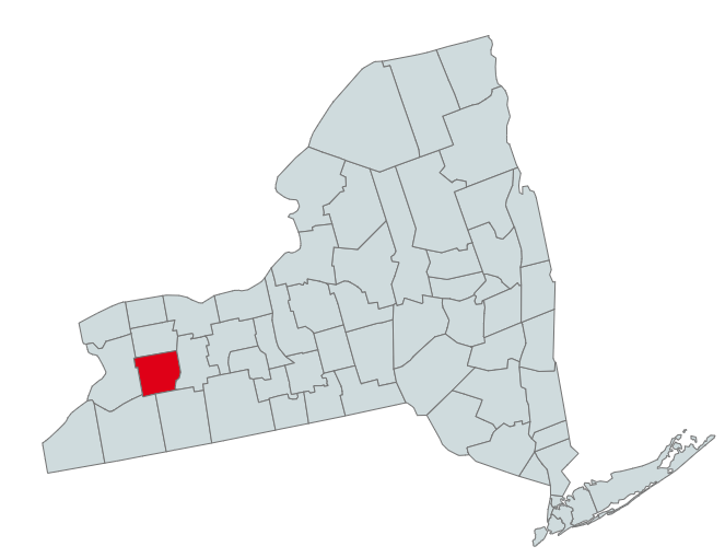 Map of New York Counties Highlighting Wyoming