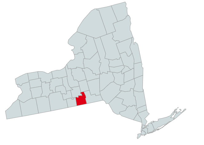 Map of New York Counties Highlighting Tioga