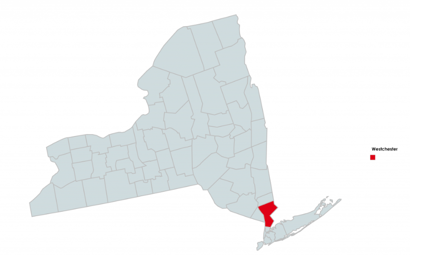 Map of New York Counties Highlighting Westchester