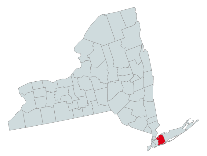 Map of New York Counties Highlighting Nassau
