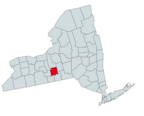 Map of New York Counties Highlighting Tompkins
